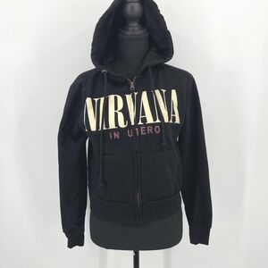 Nirvana Hoodie‎ Womens S Black Cotton In Utero Angel Zip Up Grunge Rock Band Y2K
